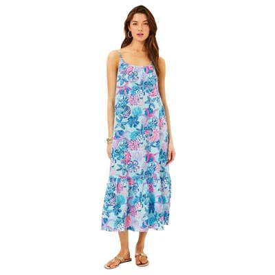 Vestido Lilly Pulitzer Amerie Midi de Lino XS/S* Azul Multi Bahama Beachcomber Nuevo con Etiquetas Foto 1 de 4