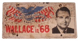 RARE 1968 George Wallace in '68 Presidential Campaign Booster License Plate - Bild 1 von 6