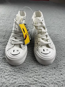 Joe Boxer Shoes Womens Size 1 Smiley Face High Top Canvas Fun Print Sneakers - Picture 1 of 7