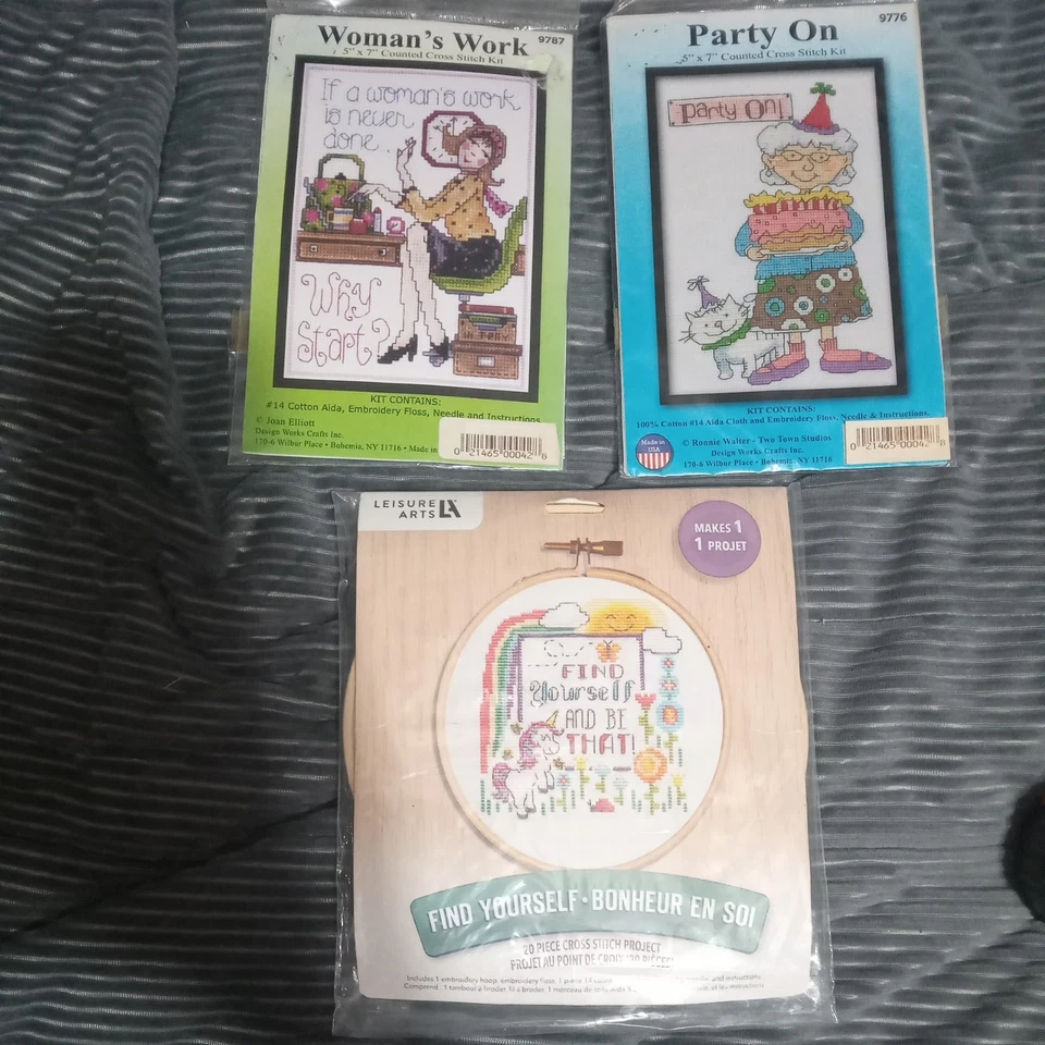 lote de 3 Kit Punto de Cruz ~ Diseño Obras Fiesta y Trabajo de Mujer, Kit de Arte de Ocio Foto 1 de 4