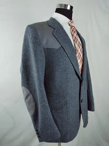 Vintage Pendleton Blazer Men 44R Navy Gray Tweed Wool Elbow Patch Western Cowboy - Picture 1 of 14