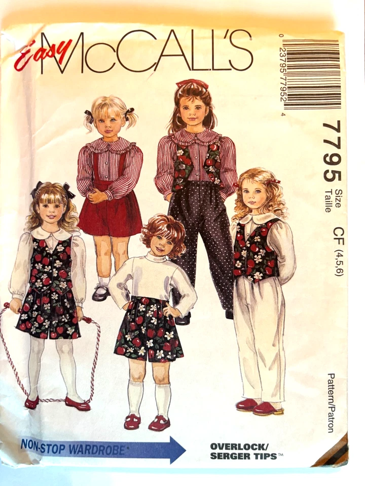 Girl's Sewing Pattern Vest Pants SKirt Blouse McCall's 7795 Size 4 5 6 New Uncut - Image 1 of 2