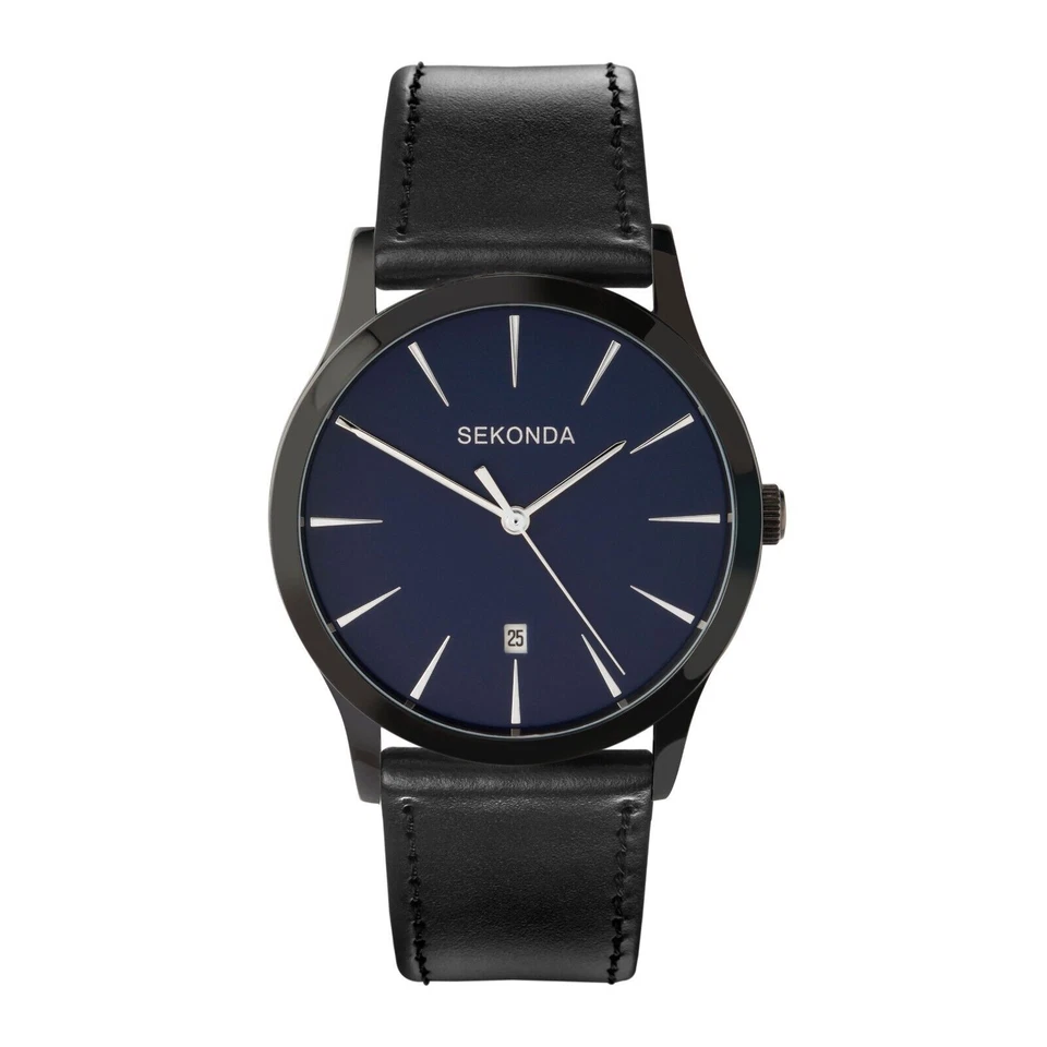 Sekonda Men's Quartz Watch With Blue Dial Analogue Display Black PU Strap Sk3536