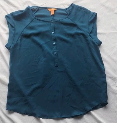 Blusa Joe Fresh Transparente Mujer Grande Azul Teal Botón Parcial Top Mangas Cortas Foto 1 de 4