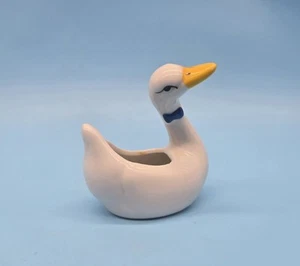 Smaĺl Porcelain Duck With Blue Bow Trinket Dish - Picture 1 of 2