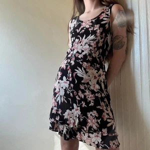 Vintage CDC Petites Black Pink Floral Mini Dress 1990s Y2K Summer Early 2000s XS - Picture 1 of 9