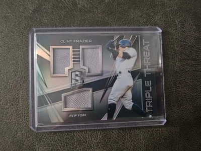 2018 PANINI SPECTRA CLINT FRAZIER PRATA PRIZM CARTÃO RELÍQUIA AMEAÇA TRIPLA #/199 - Imagem 1 de 2