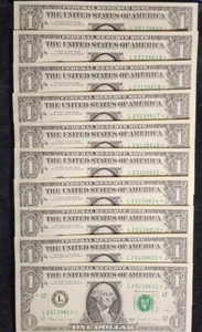 Lot 10, 1988 A $1 San Francisco Star Note Consecutive Serial Number GEMUNC T3984 - Picture 1 of 6