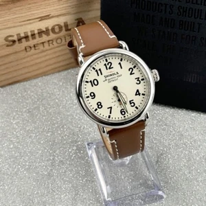 Shinola Runwell 41mm Cream Dial Tan Leather Strap Men's Quartz Watch New - Picture 1 of 8