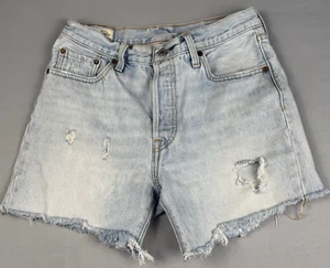 Levi’s 501 cutoff shorts women’s 28 light wash distressed frayed hem button fly - Picture 1 of 15