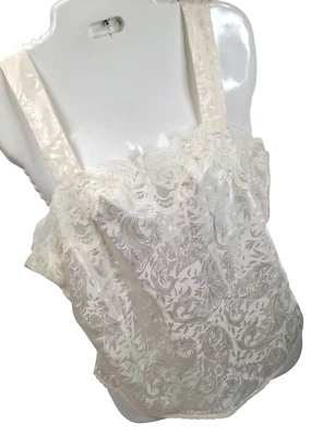 Camiseta Vintage DEENA Creme Cami Cetim Renda Paisley G EUA - Imagem 1 de 4