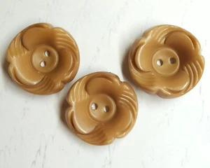 3 Toffee Caramel Color Celluloid Coat Buttons ~ Pinwheel Flower ~ almost 1-1/16" - Picture 1 of 4