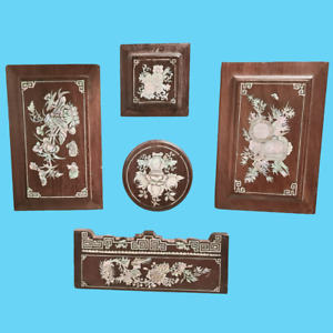 Chine parties Elements meuble bois décors nacre signés dos ornement décoration
