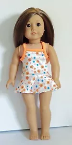 Traje de baño naranja floral de una pieza se adapta a muñecas chicas americanas de 18 pulgadas - Imagen 1 de 1
