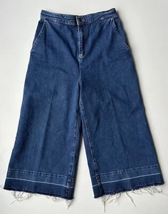 TopShop Moto High Rise Wide Leg Raw Hem Culotte Capri Blue Jeans Women’s W26 - Picture 1 of 8