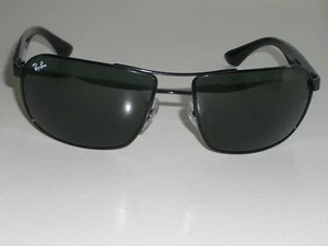 RAY BAN RB3492 GRAYISH GREEN CRYSTAL SHINY BLACK WRAPS AVIATOR SUNGLASSES NEW - Picture 1 of 6