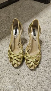 Dolce & Gabbana Gold-Green Satin Strappy Pumps Heels 37.5 Designer Luxury Shoes - Picture 1 of 14