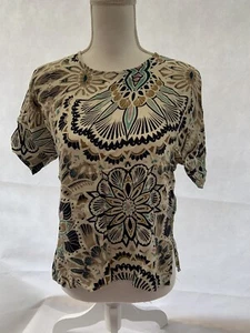 H&M Womens Beige Floral Blouse Size 12 Short Sleeve Viscose - Picture 1 of 10