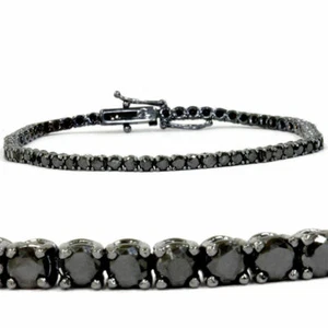 12 Ct. Unisex Solid Round Black Diamond Tennis Bracelet 7-8" 925 Sterling Silver - Picture 1 of 2