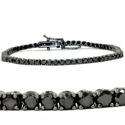 12 Ct. Unisex Solid Round Black Diamond Tennis Bracelet 7-8" 925 Sterling Silver - Image 1 of 4