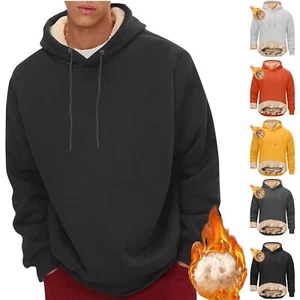 Mens Hoodie Thick Sherpa Lined Kangaroo Winter Windproof Warm Fleece Sweatshirts - Picture 1 of 67