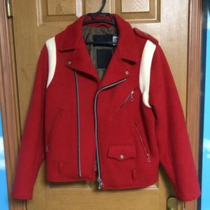 STUSSY Schott Jacket Wool Melton Riders Outer Size 36 Red Men's Used  - Picture 1 of 4