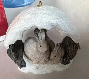 Hallmark Snowshoe Rabbits in Winter Christmas Keepsake Ornament Bunny 1997 - Picture 1 of 9