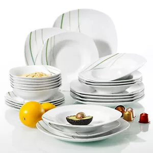 VEWEET Juego de Vajilla 24 Piezas Porcelana Blanco Platos Cuencos Juego Servicio para 4 - Imagen 1 de 7