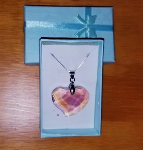 ~Crystal Pink Rainbow Heart Shaped Pendant Box Chain Necklace~ Vtg New in Box~ - Picture 1 of 10