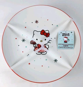 HELLO KITTY Candy Cane Dress Christmas Coupe Ceramic 4 Piece Plate Set NWT - Picture 1 of 5
