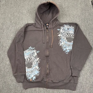 Vtg Dickies Hoodie Mens Sz XL Grey Blu Graffiti Jacket Sweatshirt Skate Work Y2K - Picture 1 of 10