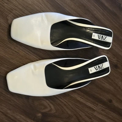 Mules sin cordones de cuero blanco Zara talla 40 Foto 1 de 4