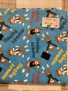 Nursery Flannel blue with monkeys that say monkey business. 39” x 44”. - Picture 1 of 2