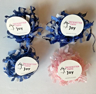 Trendsetter Yarns Joy LOT OF 4 BALLS, 3 Blue/1 Pink Novelty Yarn NEW - Image 1 of 4