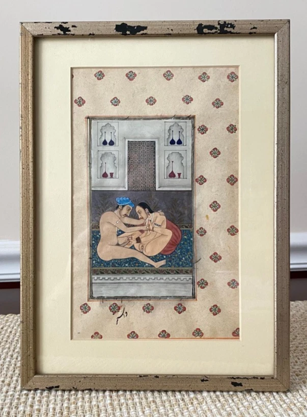 Antique Mughal Hand Painting India Kama Sutra Art Framed - Image 1 of 4