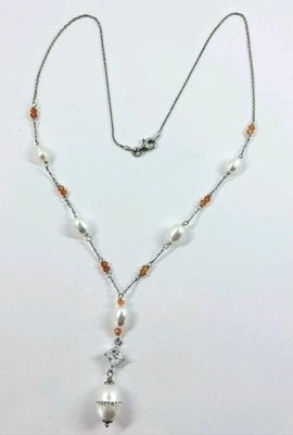 Collana in argento 925 rodiato, perle di acqua dolce corniola e zirconia cubica - Immagine 1 di 3