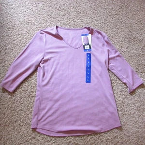 Camicia in maglia tencel a costine con scollo a V rosa grande segmenti nuova con etichetta morbida - Foto 1 di 2