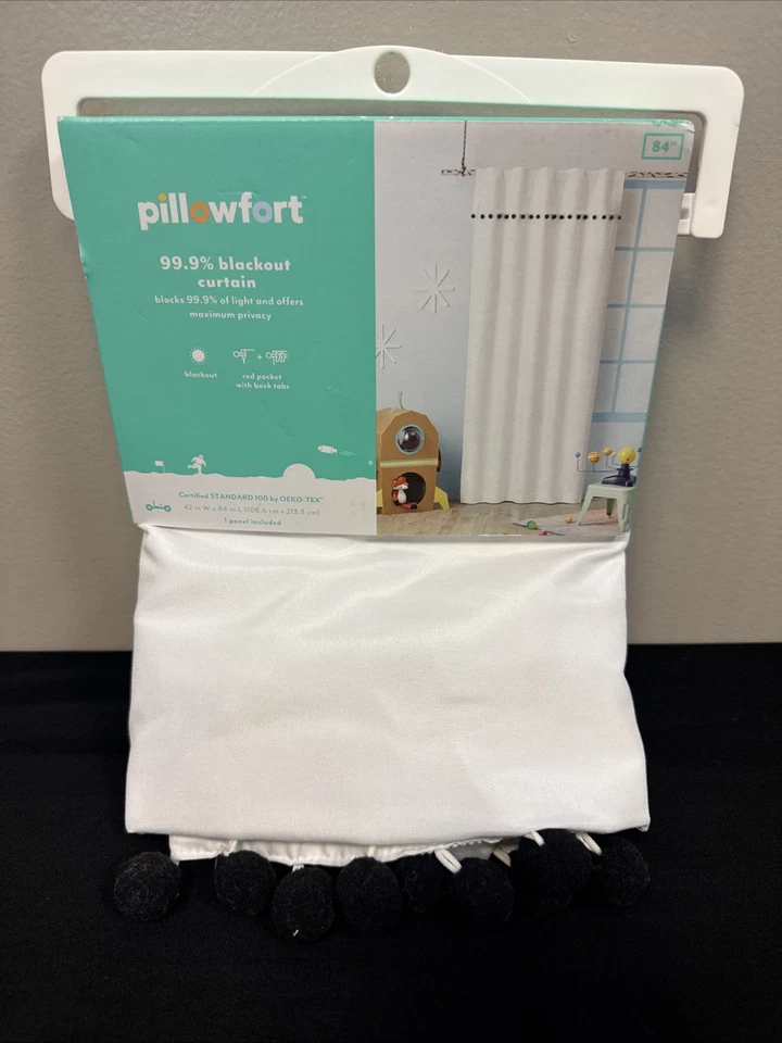 Pillowfort White With Black Poms Pom Pom Blackout Curtain Panel 42