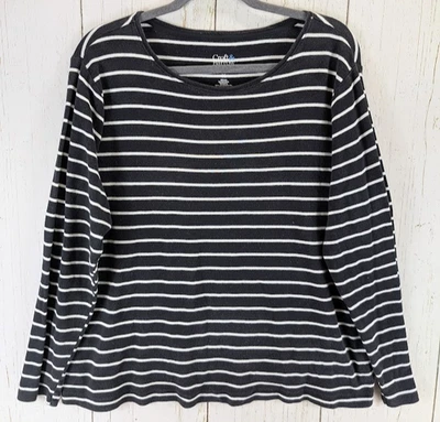 Camiseta Croft Barrow tamanho XXL The Classic listra preta branca manga longa algodão - Imagem 1 de 4