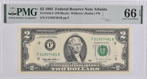 PMG Gem Unc 66 EPQ $2 1995 Atlanta, GA US Federal Reserve Note Fr#1936-F *3910 - Picture 1 of 3
