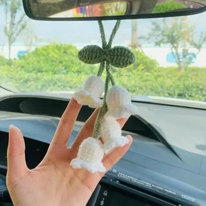 Espejo retrovisor de flor Bluebell decoración colgante coche ganchillo lirio hecho a mano de - Imagen 1 de 16