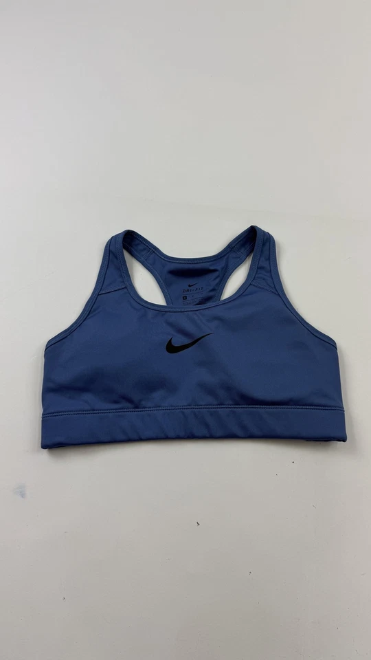 Sujetador deportivo Nike para mujer azul medio Dri-FIT Swoosh espalda deportiva entrenamiento atlético Foto 1 de 4