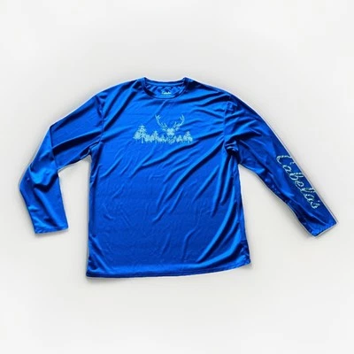 Cabelas Men’s Large Blue Long Sleeve Breathable Deer Pullover Shirt - Image 1 of 4