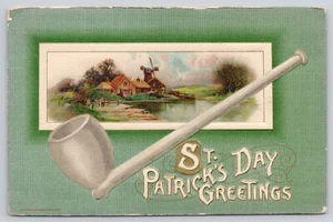 St. Patrick's Day Winsch Pipe Windmill Scene EMB DB Unposted Postcard (E50) - Picture 1 of 2