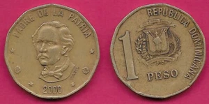 DOMINIKANISCHE REP 1 PESO 2000 SS-VZ JUAN PABLO DUARTE 3/4 BÜSTE LINKS, DATUM UNTEN, NATIO - Bild 1 von 1