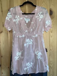 Ryan Michael M Cotton Silk Blush Pink Embroidered Tunic Empire Boho Romantic - Picture 1 of 9