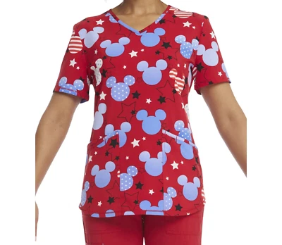 Scrubstar Women's Disney "American Mickey" V-Neck Print Scrub Top New! Free Ship - Image 1 of 4