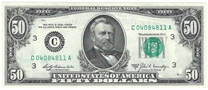1969A Fifty Dollar Fancy Serial Number Note C04084811A Three pairs 0s 4s 8s - Picture 1 of 2