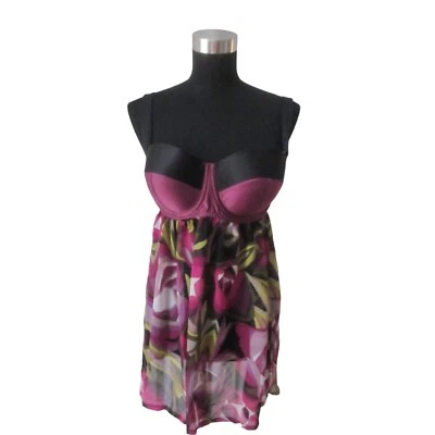 Camisola MISSONI para TARGET roxa preta verde estampa floral transparente babydoll tamanho G - Imagem 1 de 4