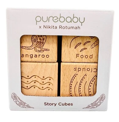 Purebaby wood Story Cubes illustrated by Nikita Rotumah Indigenous blocks  - image 1 of 4